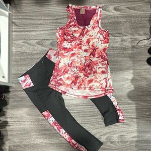 Calia Yoga Workout Set Capris & Tank Pink Floral Swirl & Grey